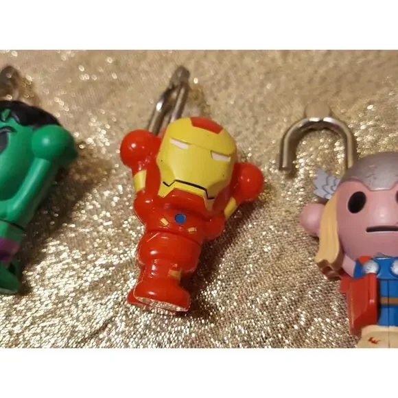 Lot Of 4 Marvel Backpack Keychain Mini Locks Thor Iron Man Wolverine Hulk - Picture 7 of 11